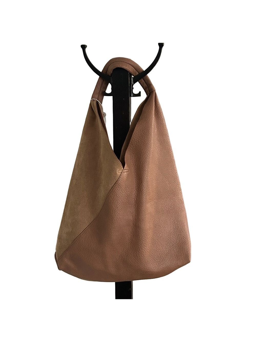 Brown Suede Pebbled Leather Tote Bag Shoulder Bag Animal Friendly NWOT